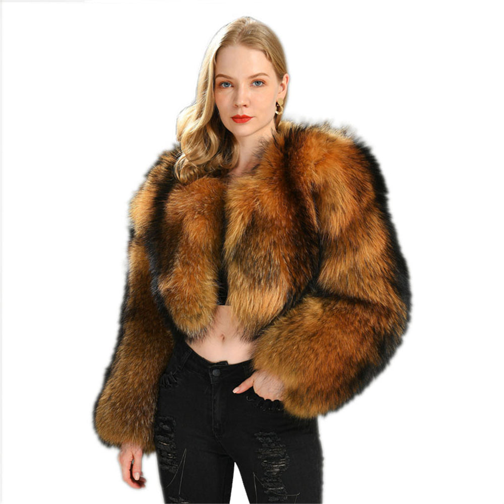 Jaxmonoy Real Raccoon Fur Coat Whole Fur Short Fur jacket