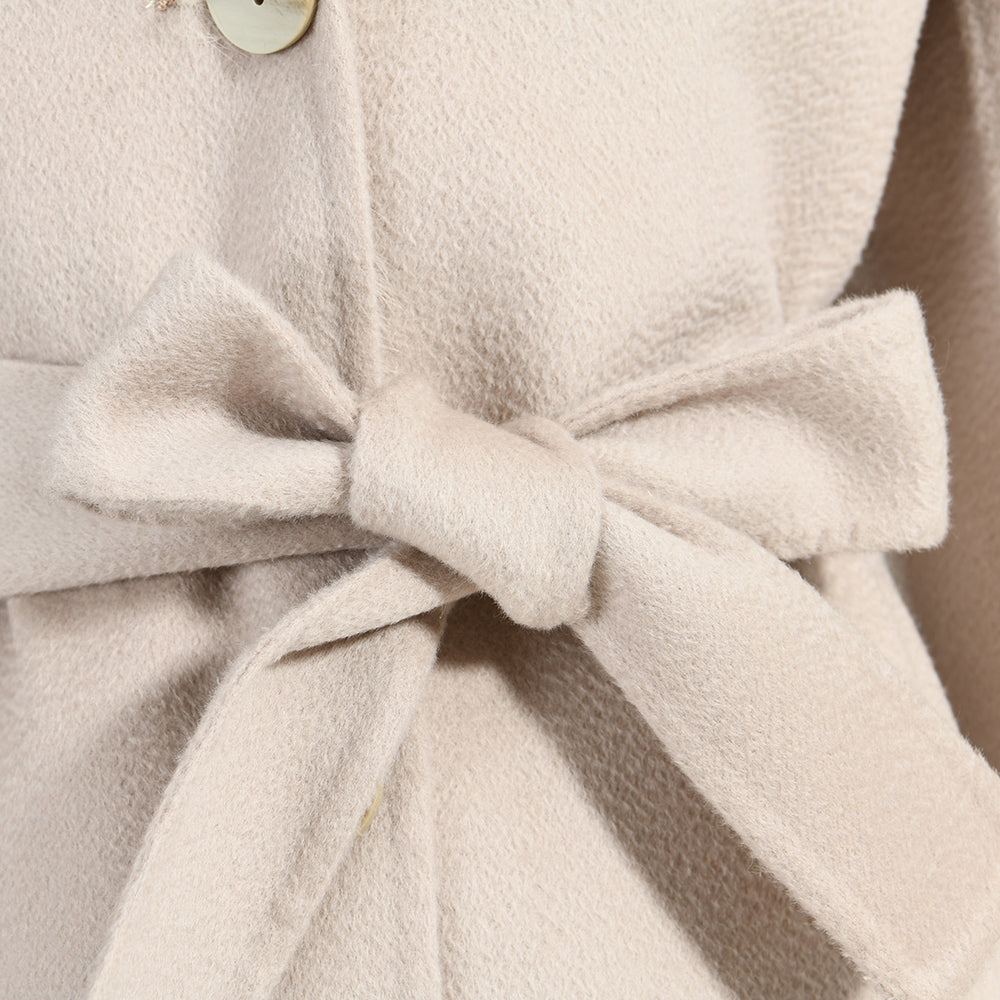Double Breasted Long Style Breathable Wool Coat With Real Fur Collar