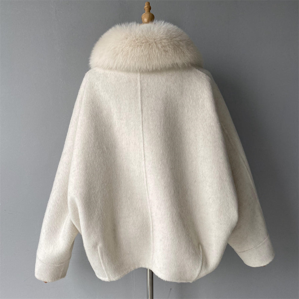Custom High Quality Double-faced Cashmere Coat With Luxury Real Fox Fur Collar