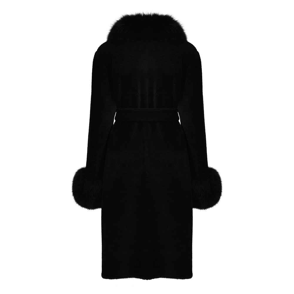Winter Ladies Long Lamb Fur Fleece Jacket Custom Color Genuine Sheep Shearling Fox Fur Collar Teddy Bear Coat Women