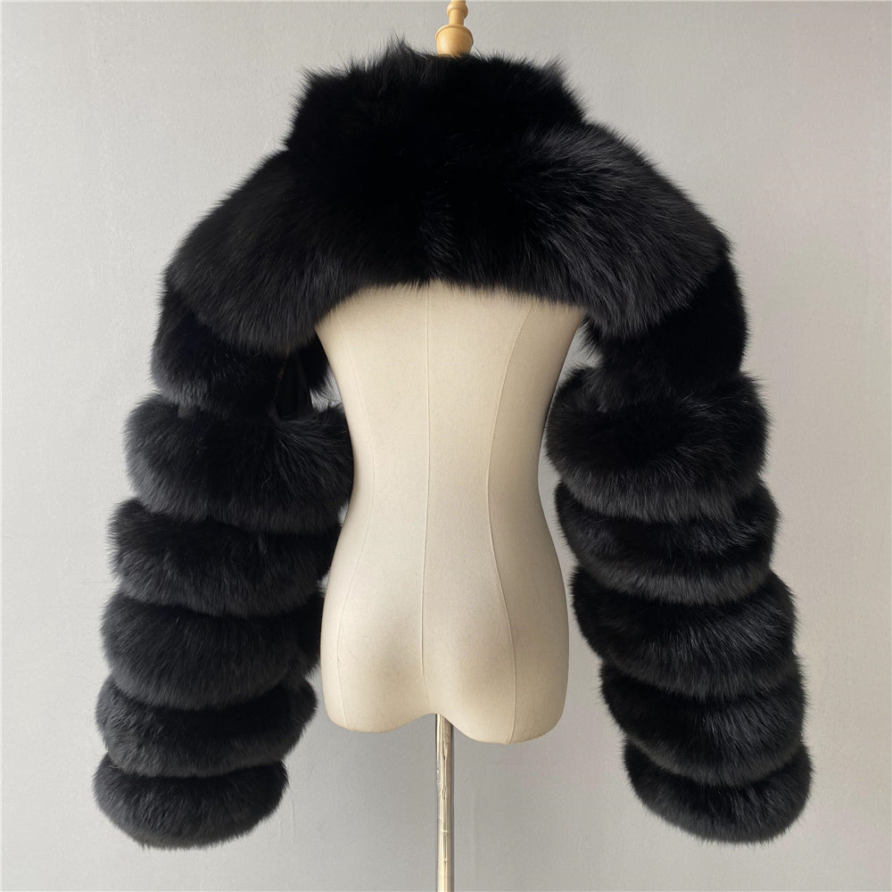 Jaxmonoy New Trend Winter Women Fashion Ladies Two Piece Real Raccoon Fur Sleeve