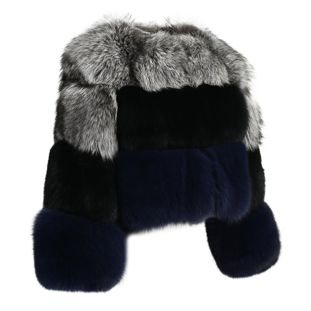 Mixed Color Crew Neck Cropped Real Fox Fur Coat Coldproof Winter Genuine Fox Fur Coat Women Real