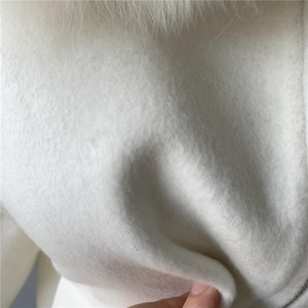Jaxmonoy Women Cashmere Coat With Real Fur Collar And Cuffs