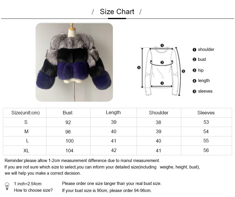 Mixed Color Crew Neck Cropped Real Fox Fur Coat Coldproof Winter Genuine Fox Fur Coat Women Real