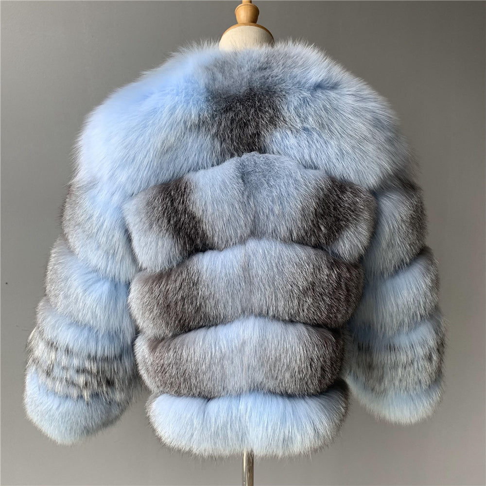Jaxmonoy Luxury Appearance Fluffy Real Fox Fur Coat Warm Woman Custom Fur Coat