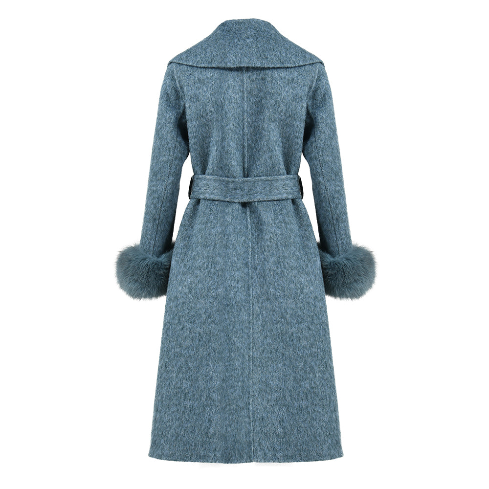 New Style Double-sided Cashmere Coat With Removable Fur Cuffs Custom Fashion Women Long Wool Cashmere Coat