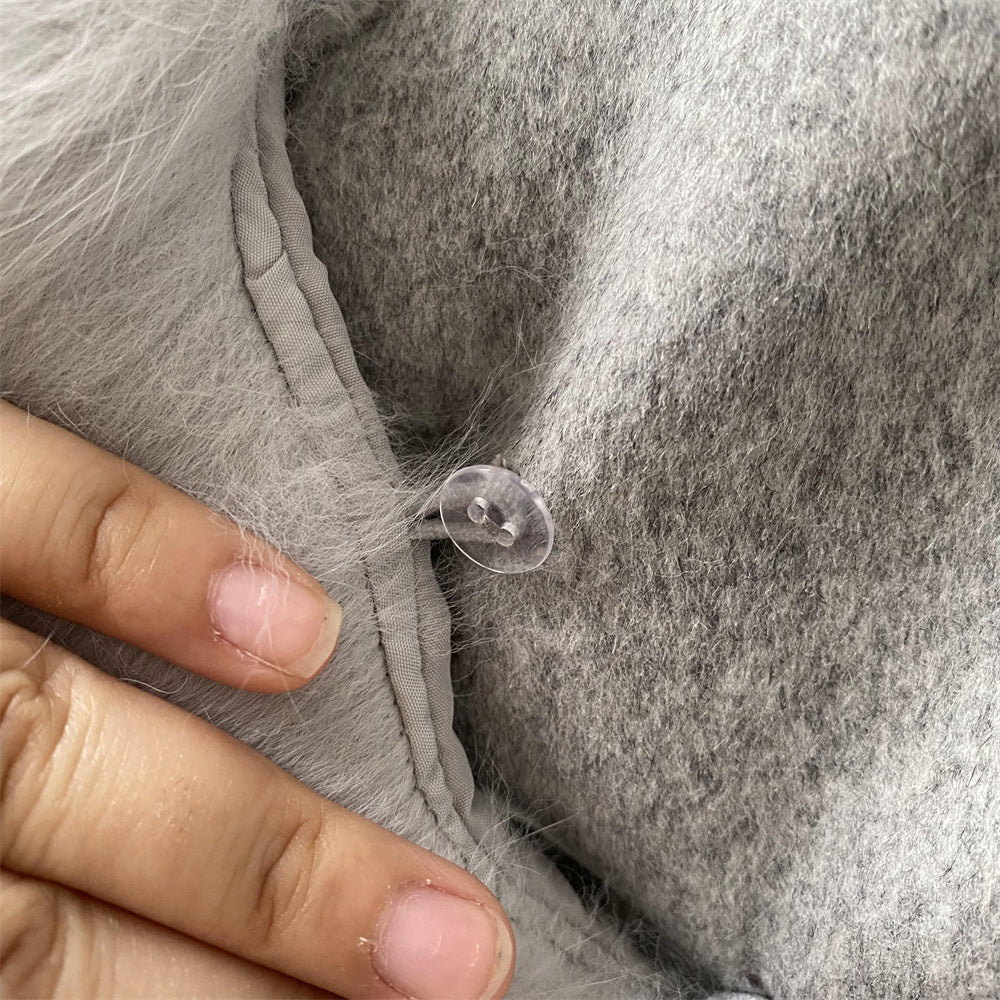 Wholesale Winter Double-sided Hooded Cashmere Coat With Real Fox Fur Collar And Belt Design Fashion Women Real Fox Fur Coat Wool