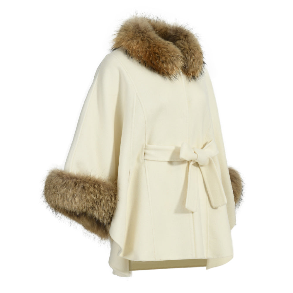 Cashmere Wool Coat With Real Raccoon Fur Collar And Cuffs Women