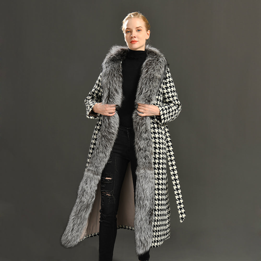 Jaxmonoy Long Style Cashmere Coat Stylish Ladies Outwear Coats With Real Fur Collars