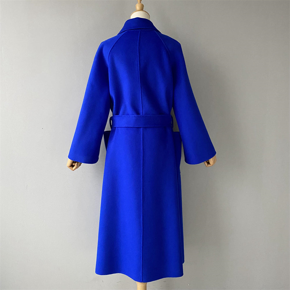 Solid Color Cashmere Coat With Big Side Pocket And Removable Belt