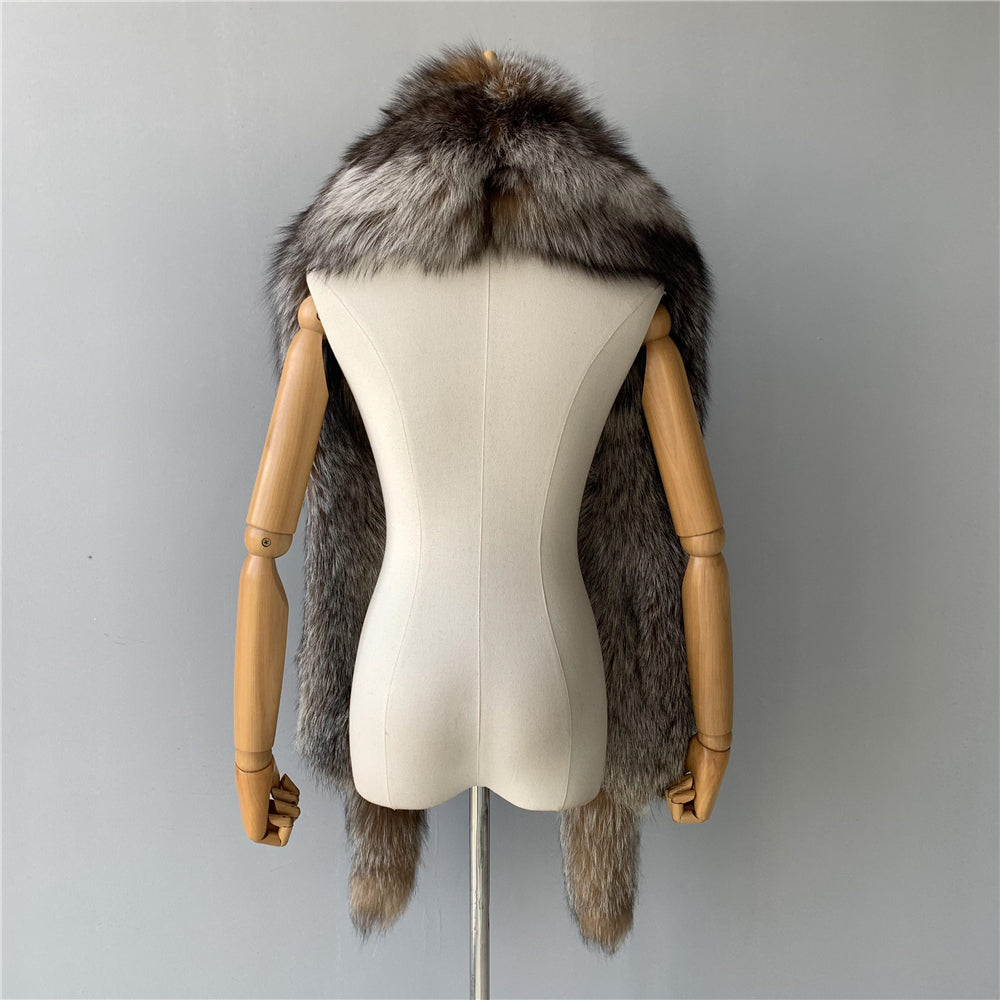 Jaxmonoy Trending Fashion Winter Luxurious Style Outwear Real Fox Fur Shawl