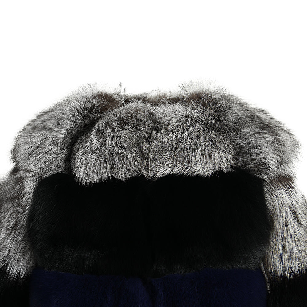 Mixed Color Crew Neck Cropped Real Fox Fur Coat Coldproof Winter Genuine Fox Fur Coat Women Real