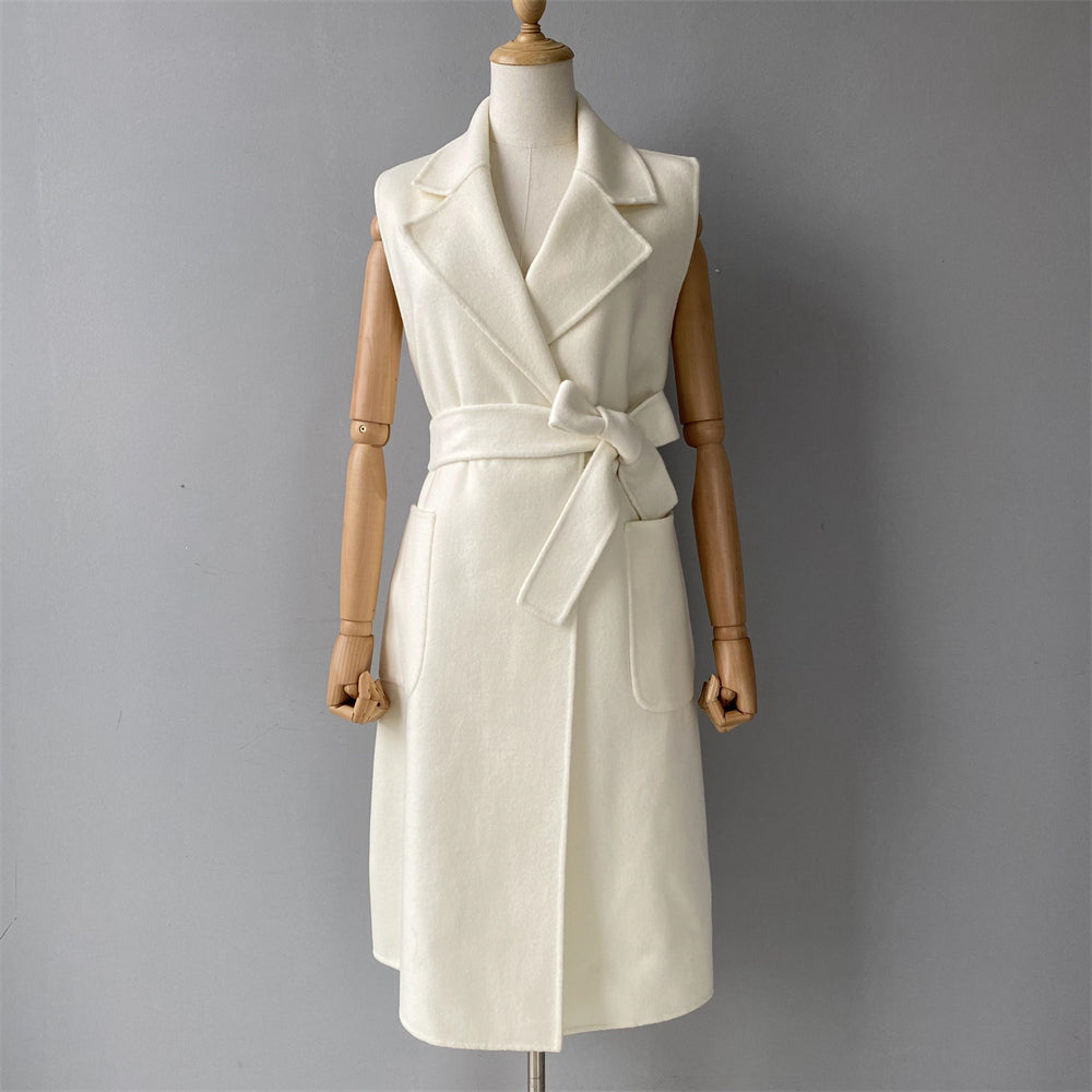 Jaxmonoy Women Cashmere Vest Modern Coat With Belt Outwear