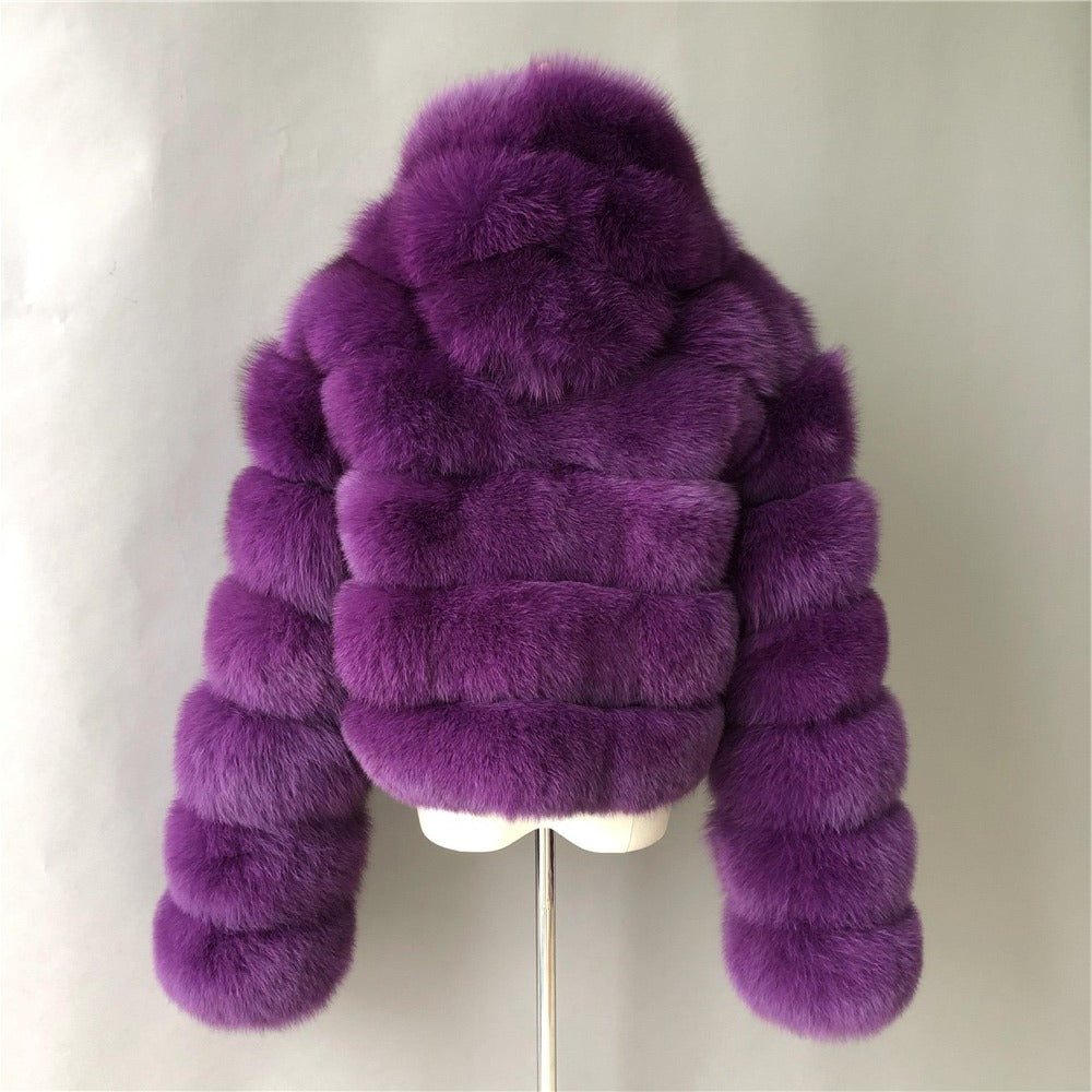 Jaxmonoy Fashionable Luxurious Real Fox Fur Coat With Big Thick Hood