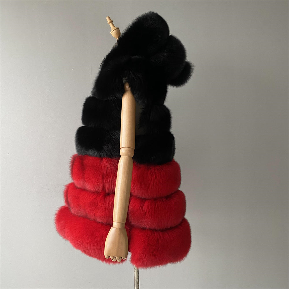 Warm Winter Wholesale Mixed Color Real Fox Fur Gilet Vest With Hood Design Fashion Women Fox Fur Vest Real