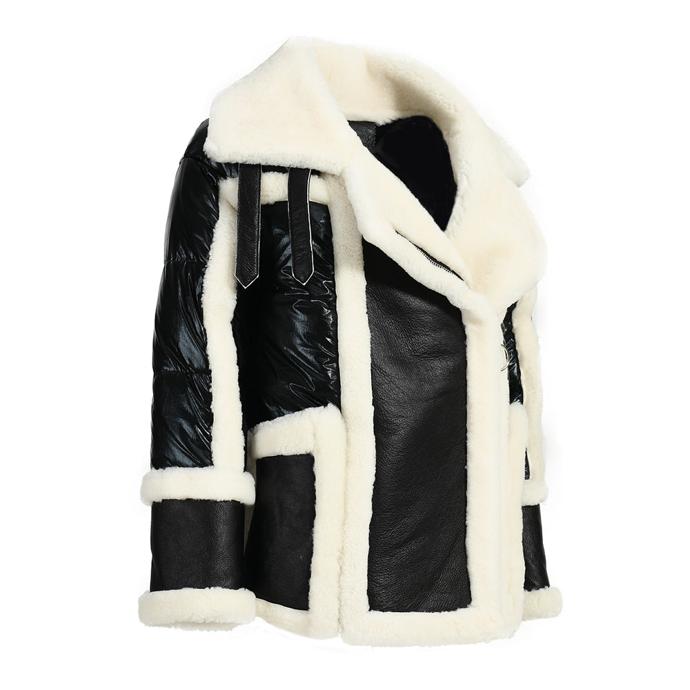 New Style Genuine Shearling Jacket With Sheep Fur Winter Fashion Women Sheepskin Shearling Leather Coat