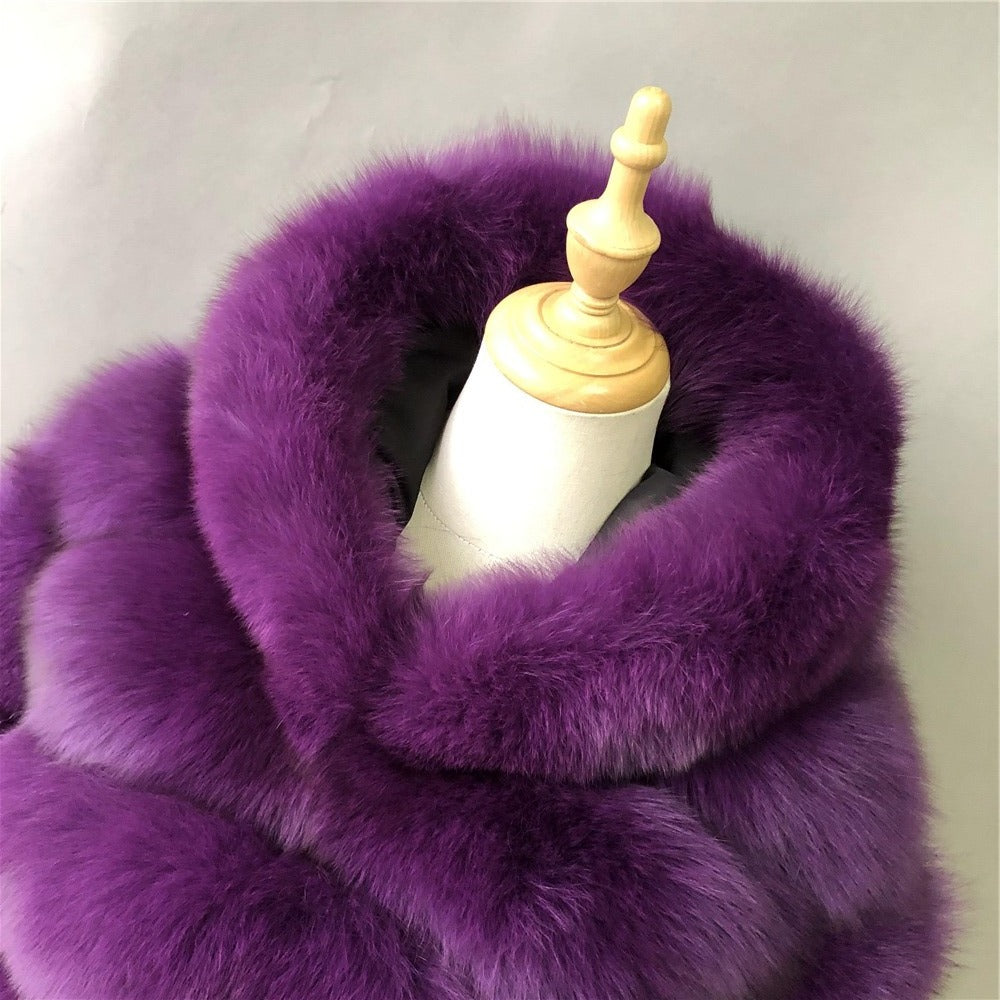 Jaxmonoy Fashionable Luxurious Real Fox Fur Coat With Big Thick Hood