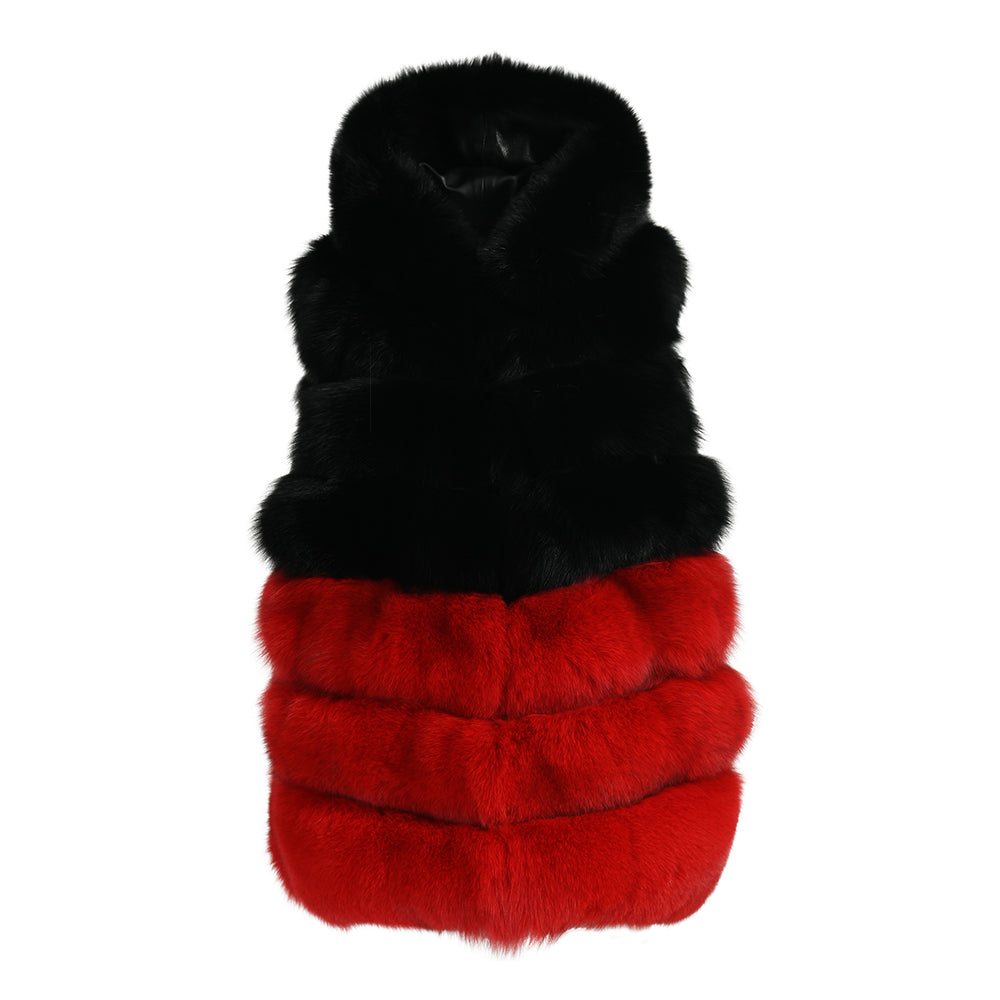 Warm Winter Wholesale Mixed Color Real Fox Fur Gilet Vest With Hood Design Fashion Women Fox Fur Vest Real