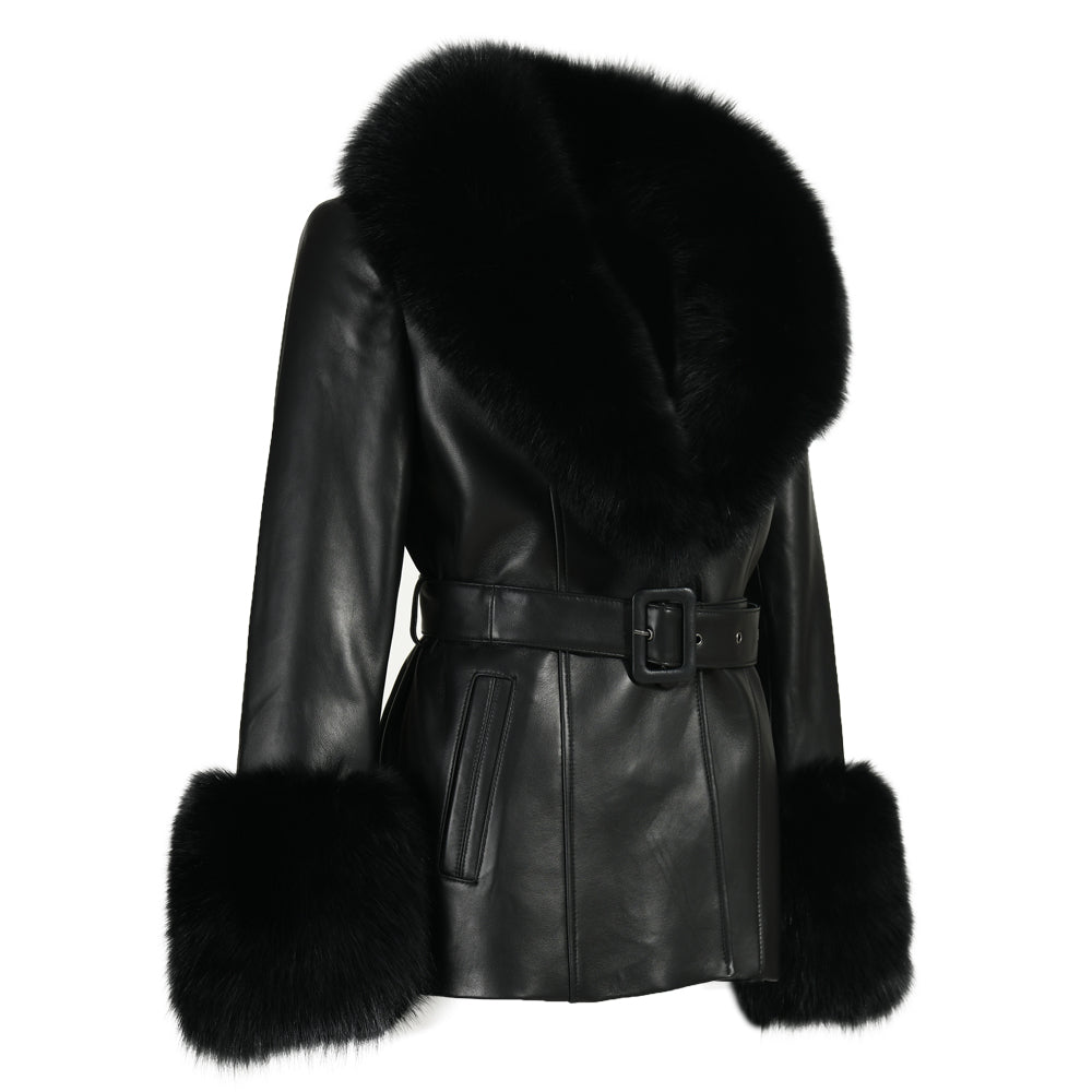 Regular Length Genuine Sheepskin Leather Coat With Real Fox Fur Collar And Cuffs Winter Women Leather Jacket Genuine