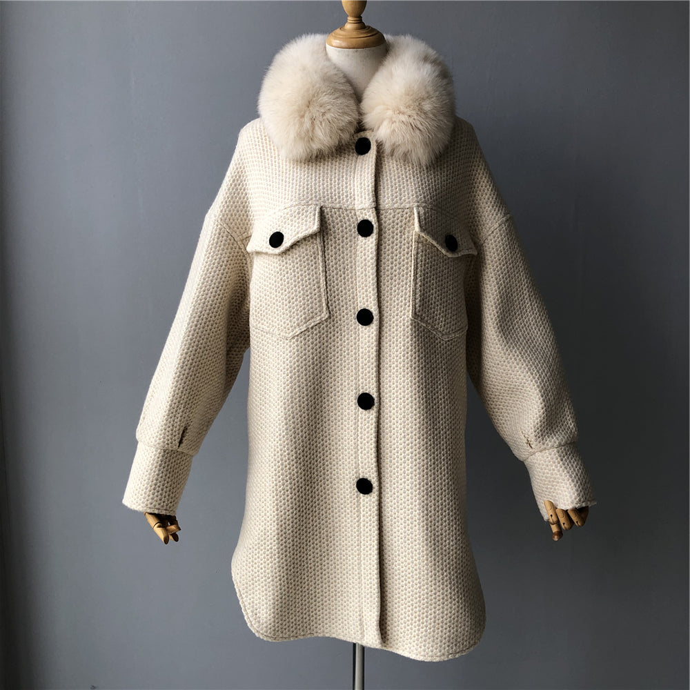 Jaxmonoy Elegant Lady Fashion Long Sleeve Turn-down Cashmere Coat