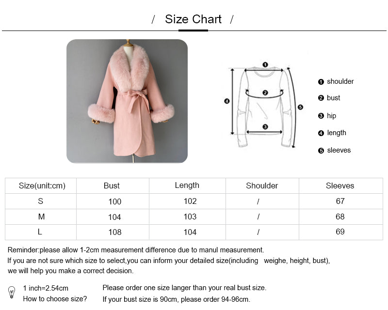 Jaxmonoy Fashionable Women Cashmere Coat With Big Real Fur Collar And Cuffs