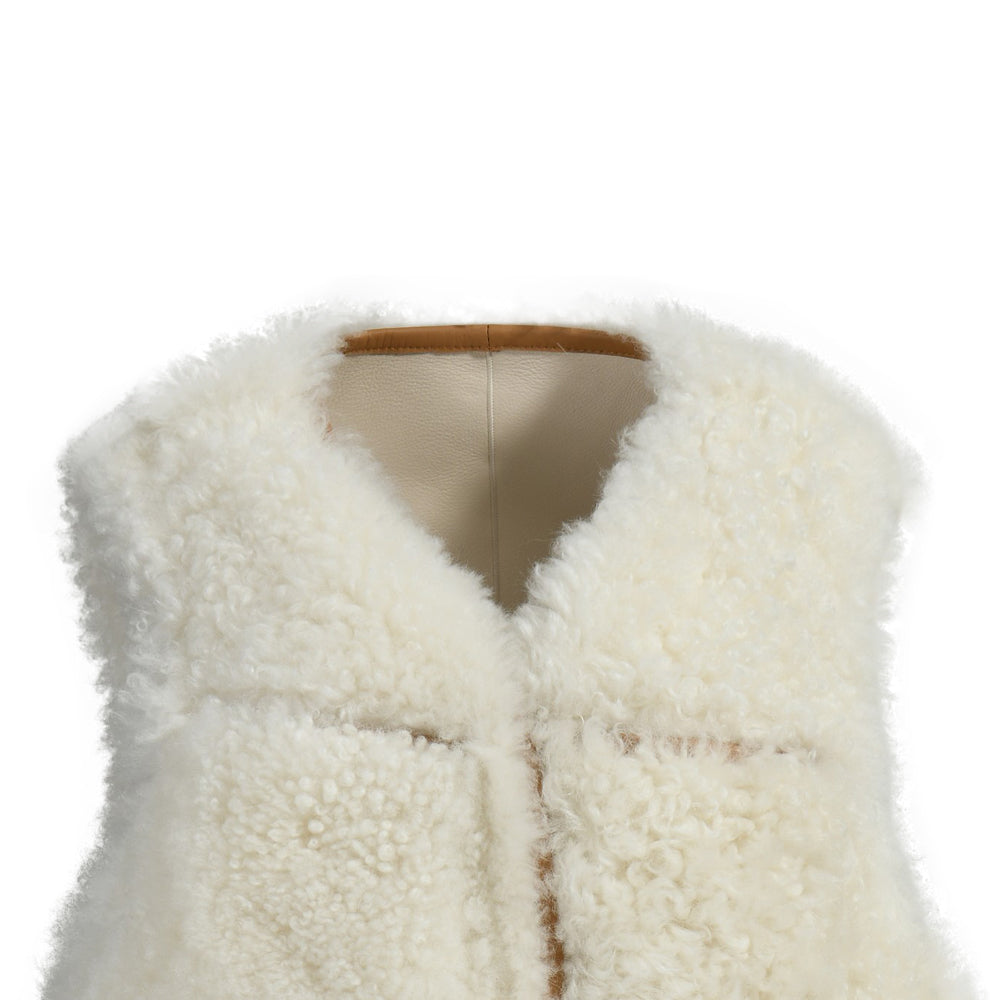 Winter Stylish V-neck Real Sheep Fur Gilet Custom Fashion Genuine Shearling Vest Women