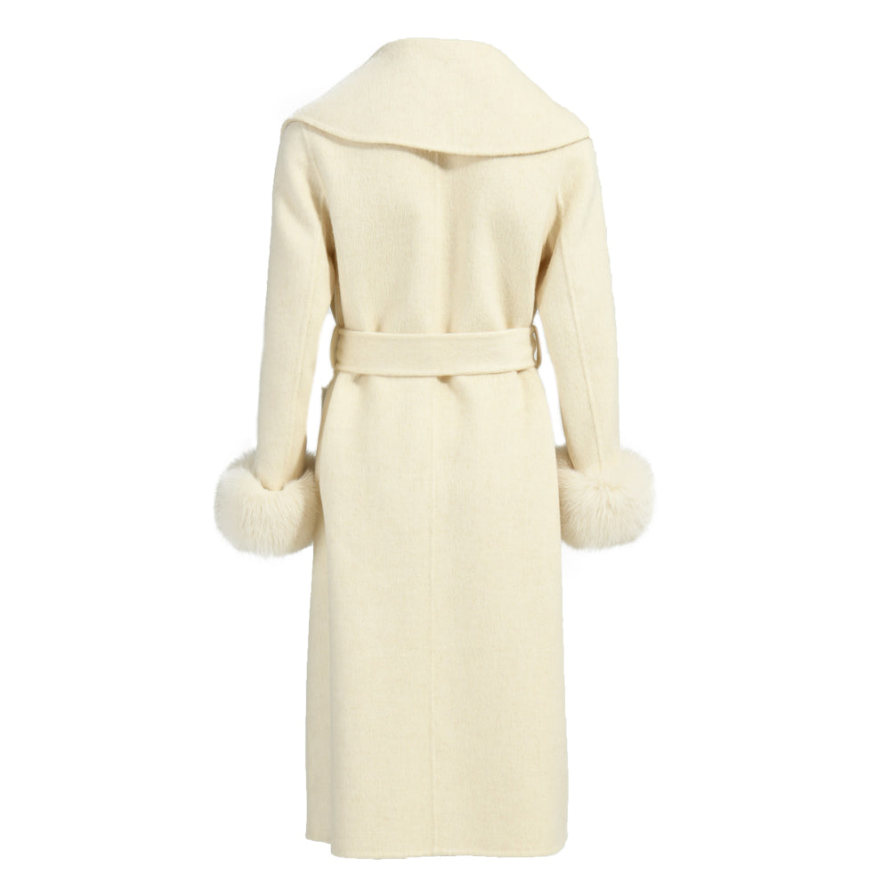 New Style Double-sided Cashmere Coat With Removable Fur Cuffs Custom Fashion Women Long Wool Cashmere Coat