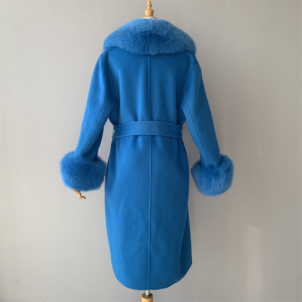 Jaxmonoy Cashmere Overcoat With Real Fur Collar And Cuffs