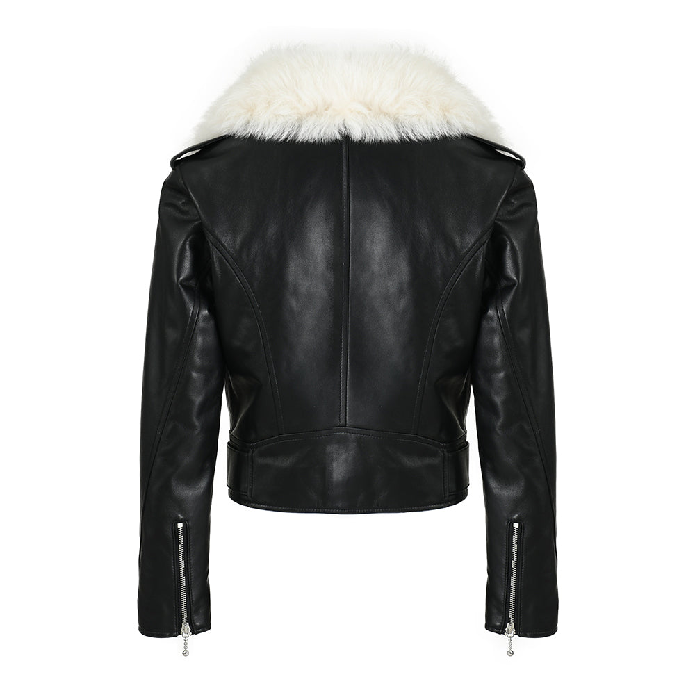 Sheepskin Leather Jacket With Fur And Belt Design