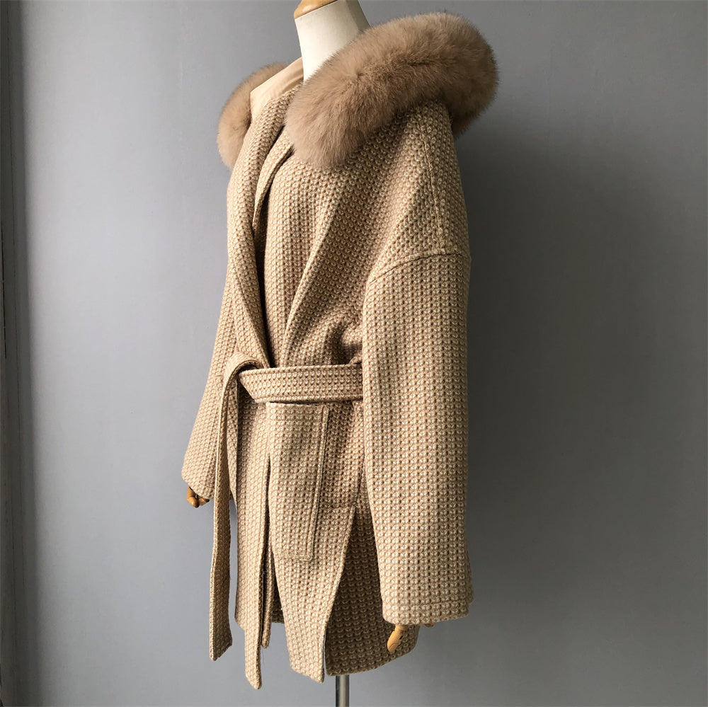 Jaxmonoy Autumn And Winter Cashmere Coat With Real Big Fur Collar