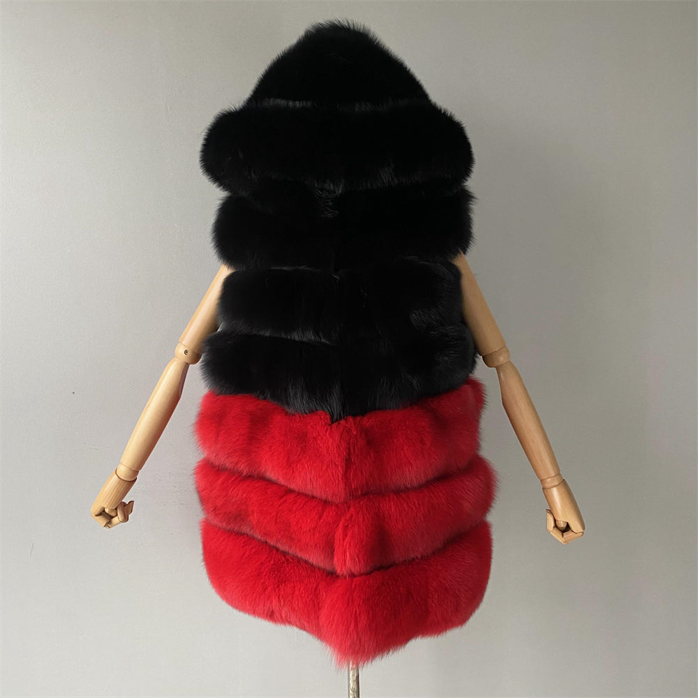 Warm Winter Wholesale Mixed Color Real Fox Fur Gilet Vest With Hood Design Fashion Women Fox Fur Vest Real