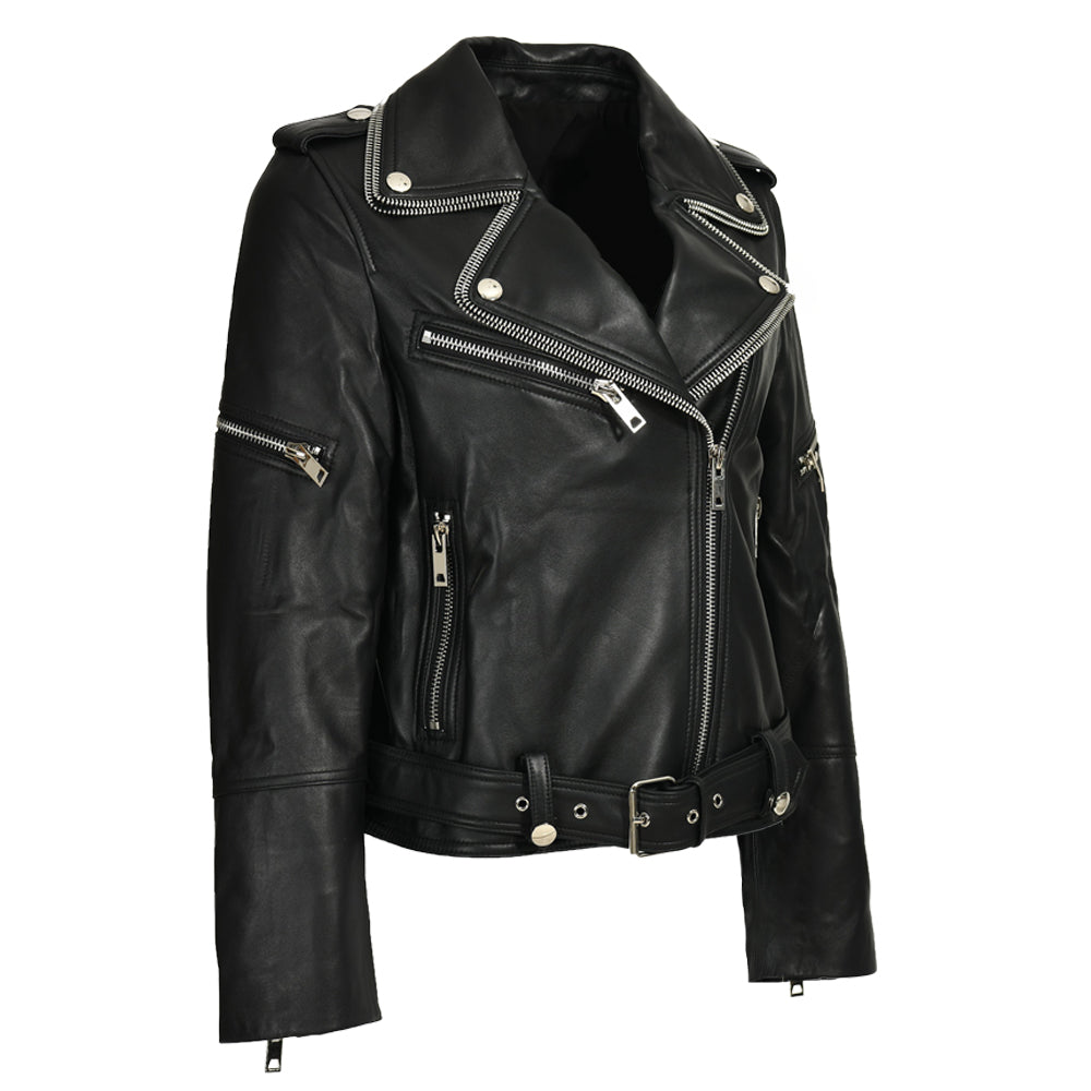 Women Genuine Sheepskin Leather Jackets Zipper Design Wholesale Custom Mens Leather Jacket