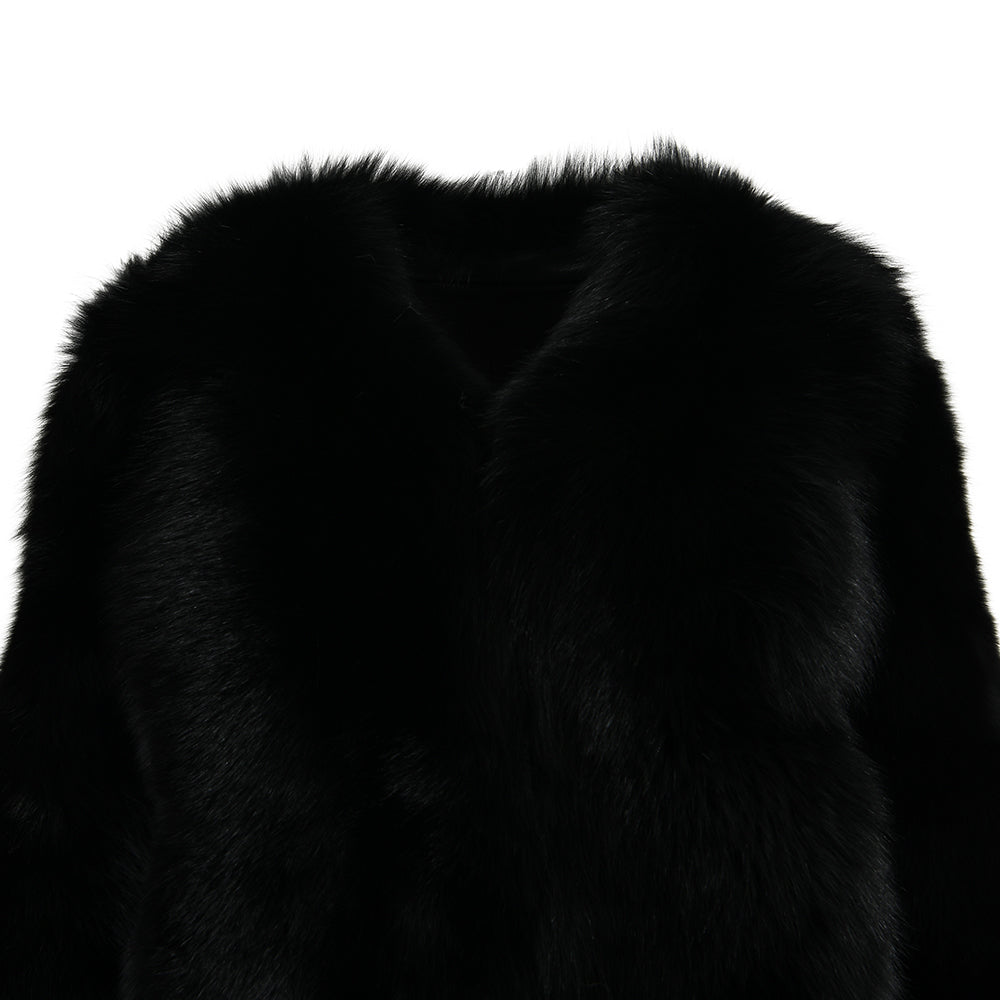 Crew Neck Fluffy Real Fox Fur Coat Custom Color for women