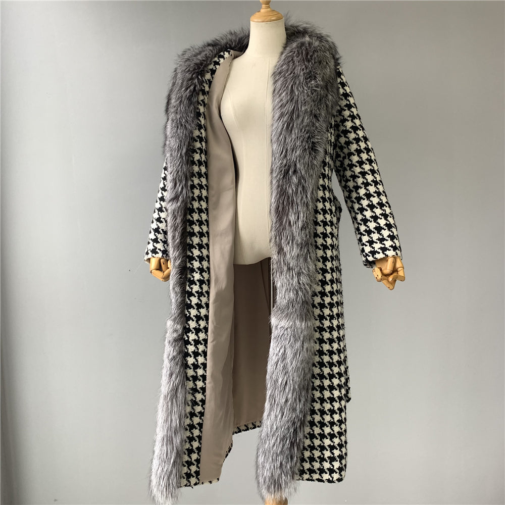 Jaxmonoy Long Style Cashmere Coat Stylish Ladies Outwear Coats With Real Fur Collars