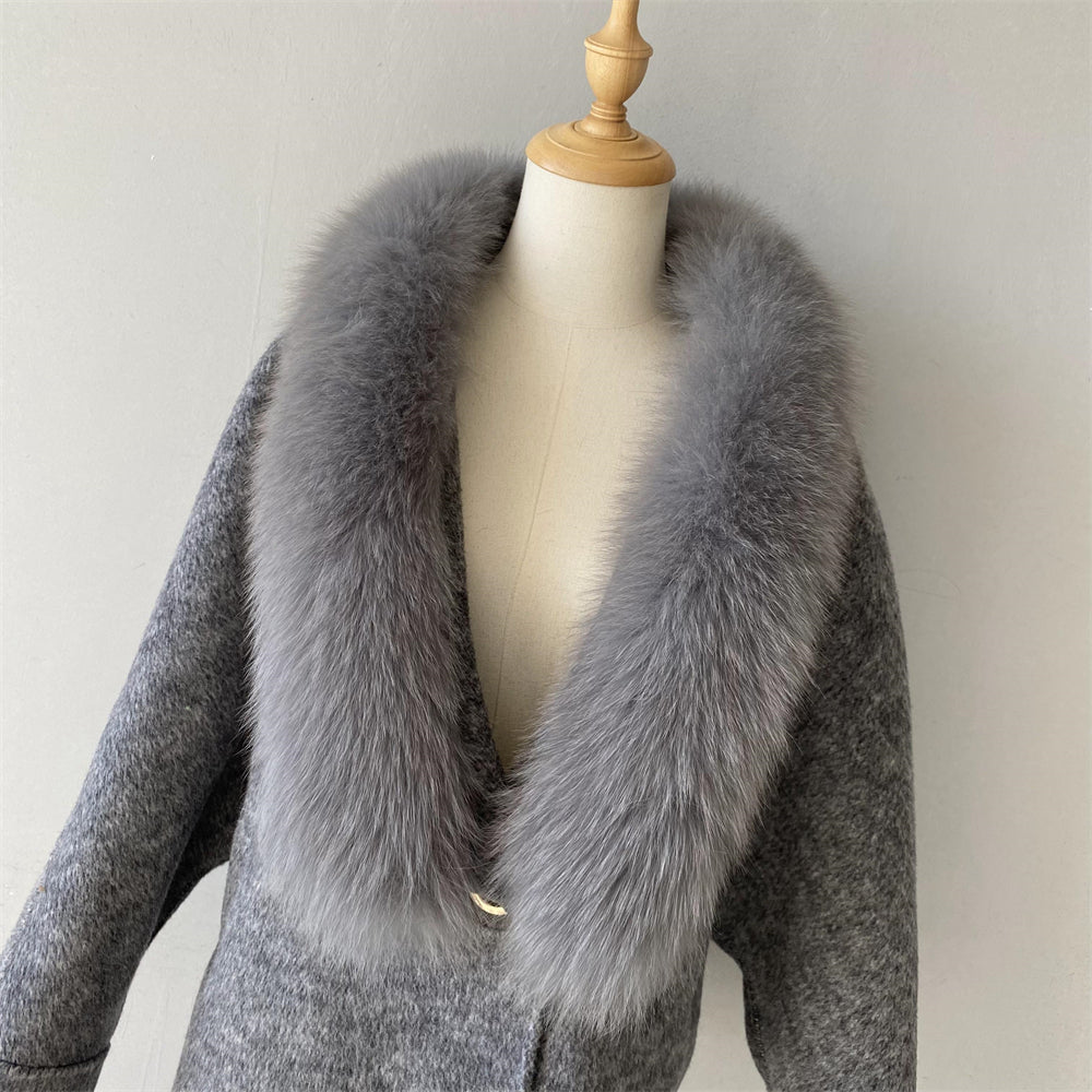 Custom High Quality Double-faced Cashmere Coat With Luxury Real Fox Fur Collar