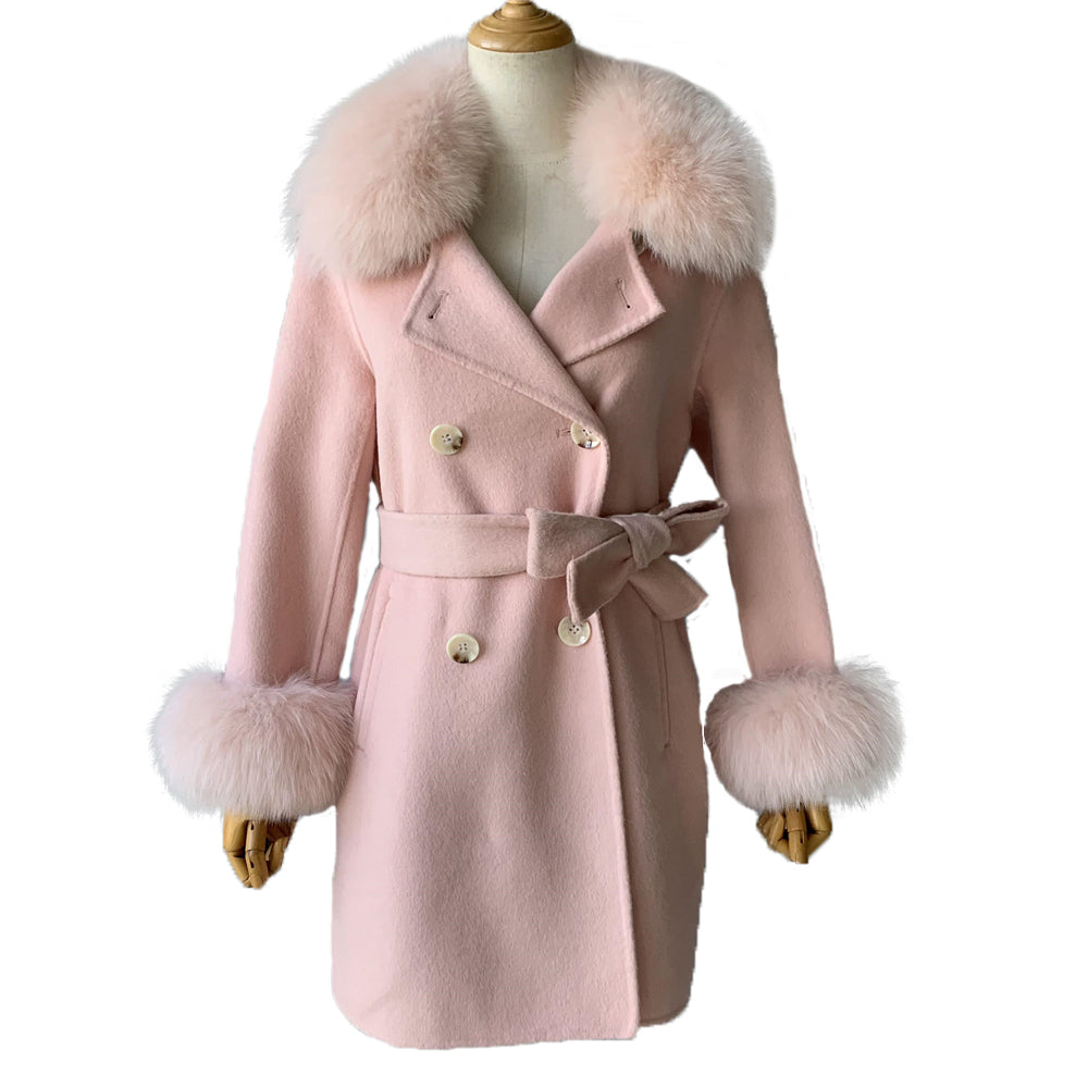 Jaxmonoy Real Fur Cashmere With Comfortable Fur Collar And Cuffs