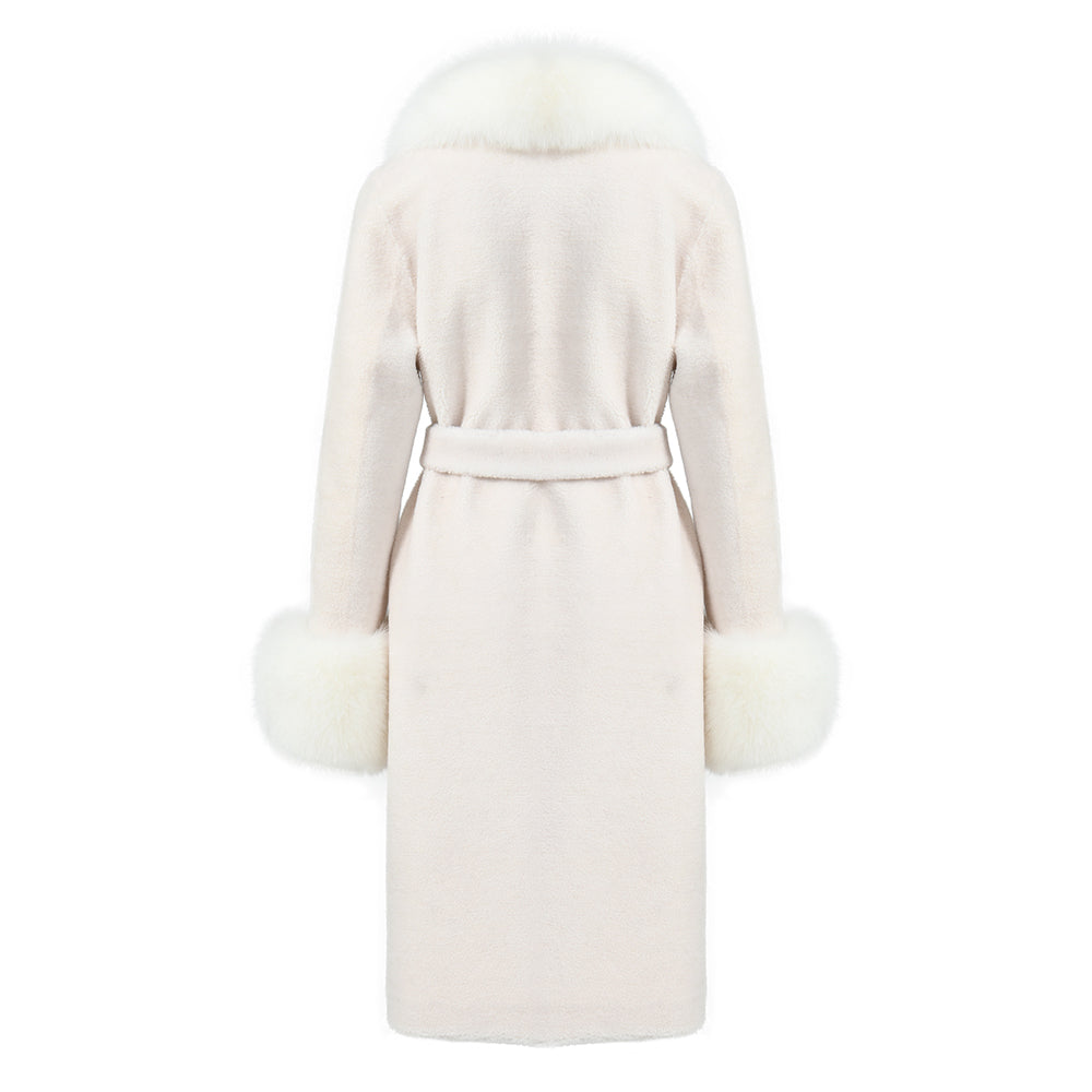 Winter Ladies Long Lamb Fur Fleece Jacket Custom Color Genuine Sheep Shearling Fox Fur Collar Teddy Bear Coat Women