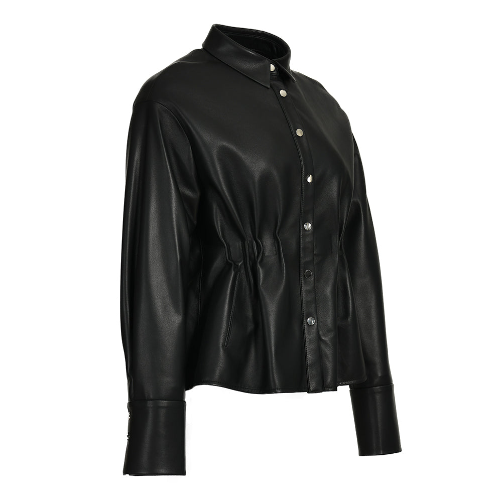 Leather Jackets Custom Color Drawstring Design Wholesale Custom Genuine Leather Women Jacket
