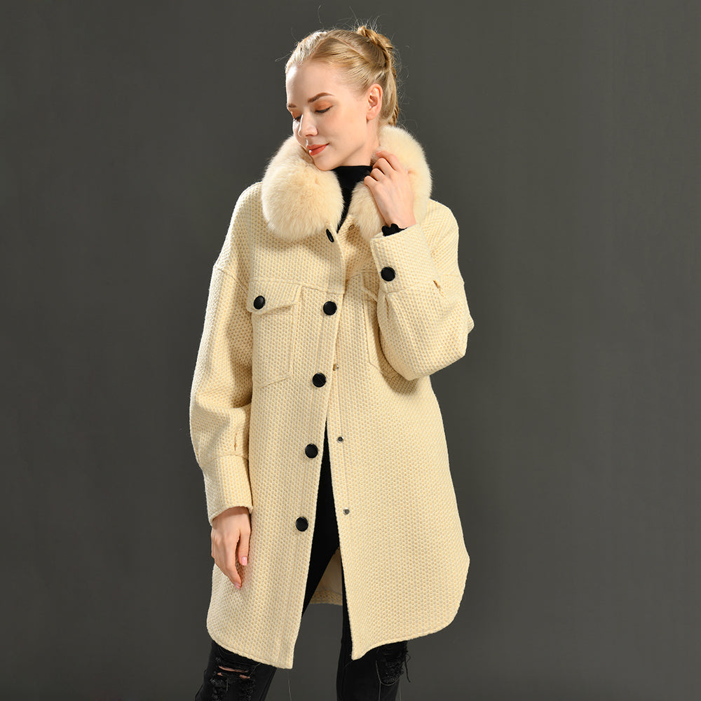 Jaxmonoy Elegant Lady Fashion Long Sleeve Turn-down Cashmere Coat