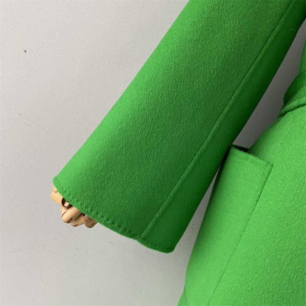 Solid Color Cashmere Coat With Big Side Pocket And Removable Belt
