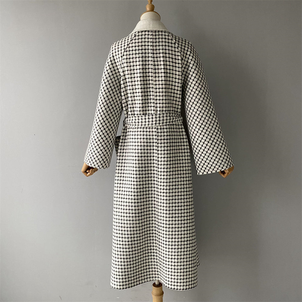 Solid Color Cashmere Coat With Big Side Pocket And Removable Belt