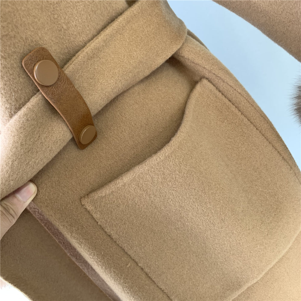 Jaxmonoy High-end Cashmere Coat With Big Real Fur Collar And Cuffs