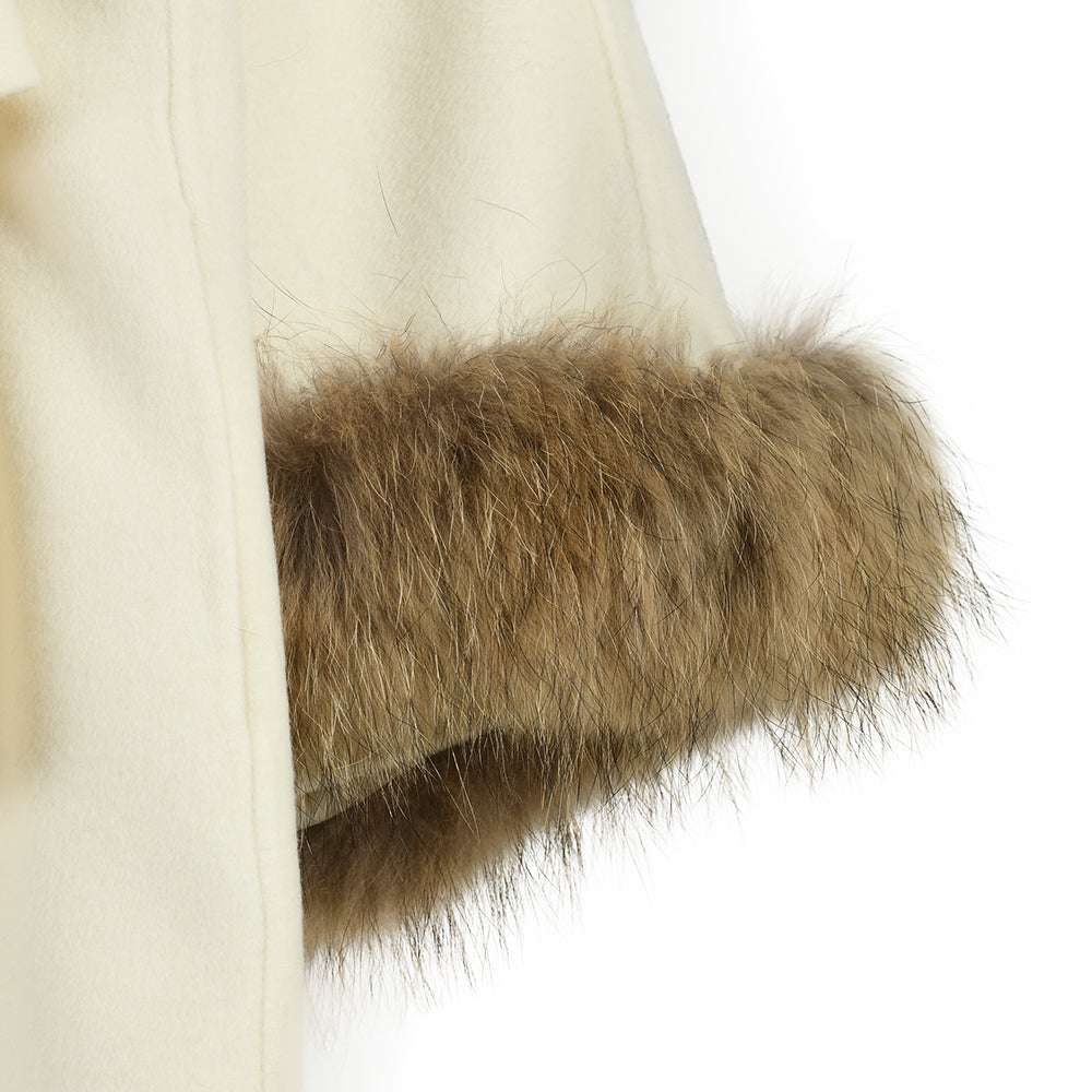 Cashmere Wool Coat With Real Raccoon Fur Collar And Cuffs Women