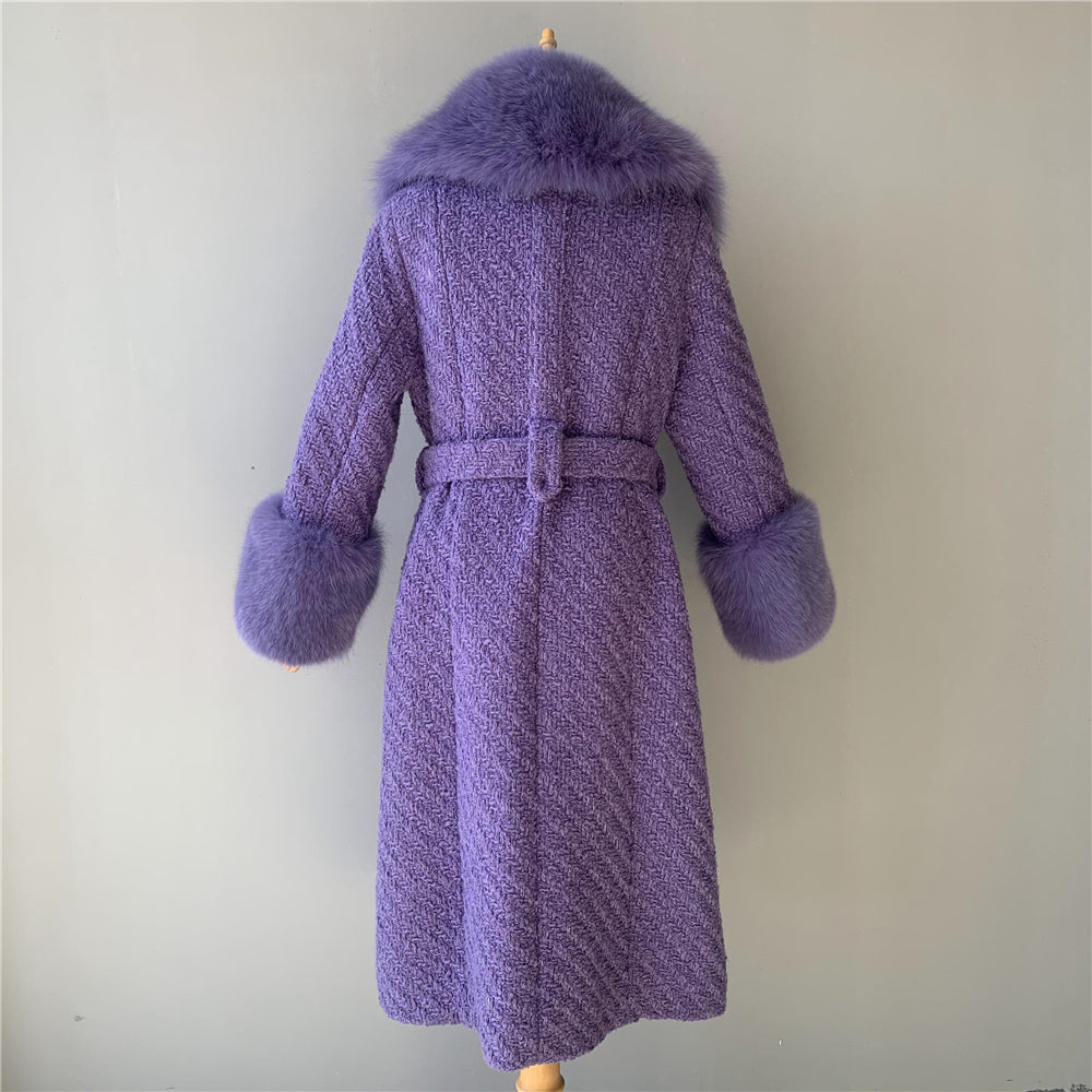 Jaxmonoy Popular Cashmere Coat With Real Fox Fur Collar And Cuffs
