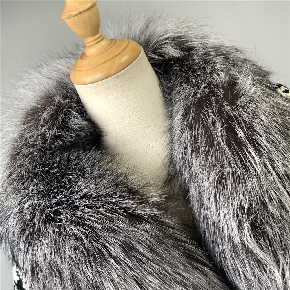 Jaxmonoy Long Style Cashmere Coat Stylish Ladies Outwear Coats With Real Fur Collars