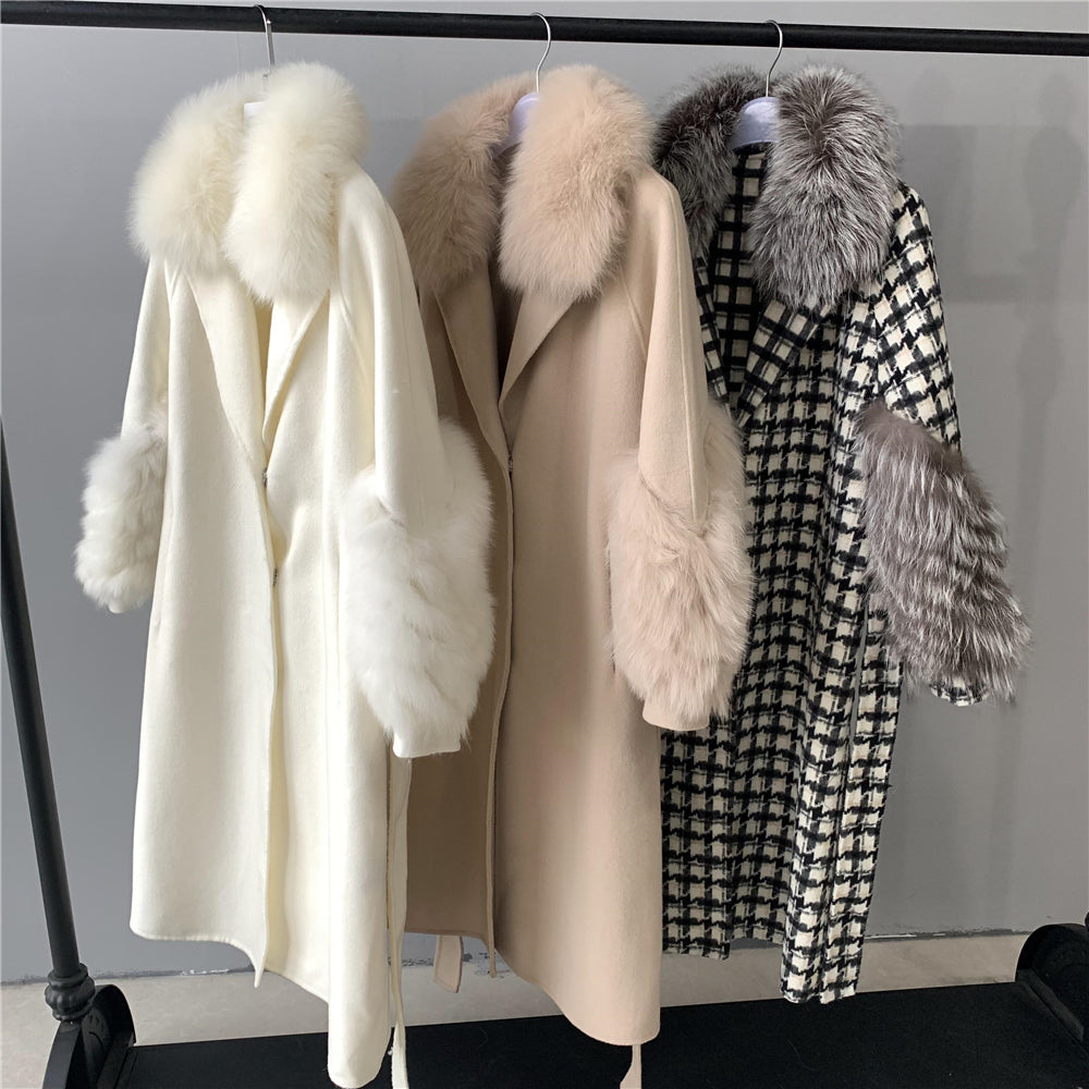Jaxmonoy Sim Solid Cashmere Coat With Luxurious Real Fur Collar And Cuffs