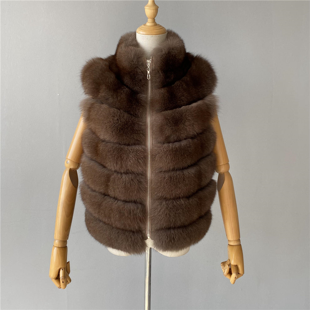 Jaxmonoy Fashionable Real Fluffy Fox Fur Jacket Cashmere Vest