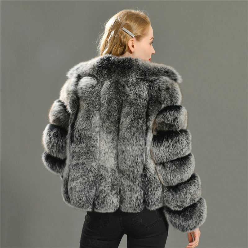 Jaxmonoy Fashion Wholesale Genuine Fox Fur Coat Women Winter Outwear Real Fox Fur Coat