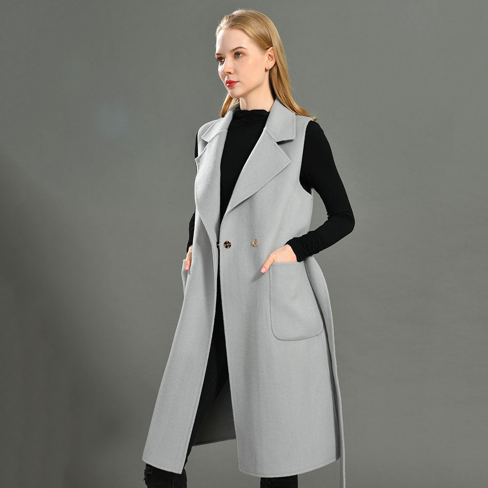 Jaxmonoy Women Cashmere Vest Modern Coat With Belt Outwear