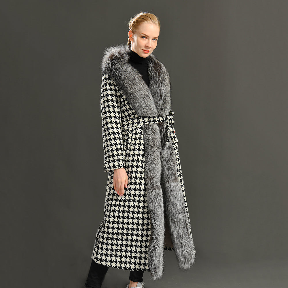 Jaxmonoy Long Style Cashmere Coat Stylish Ladies Outwear Coats With Real Fur Collars